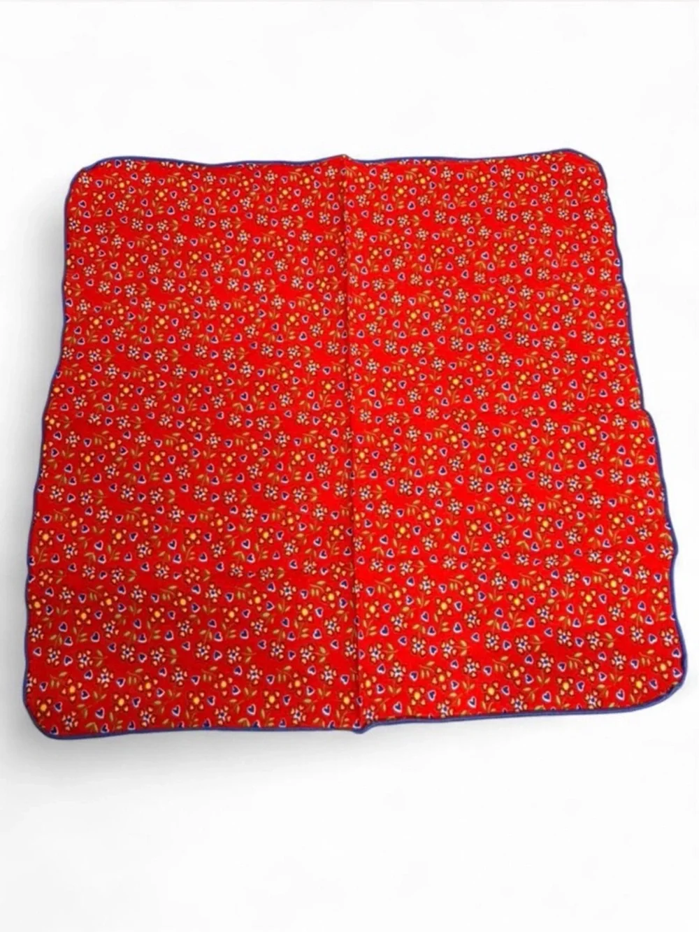 VTG Set of 8 Red Floral‎ Cloth Napkins Blue Trim Hearts Cottagecore Tomato Girl